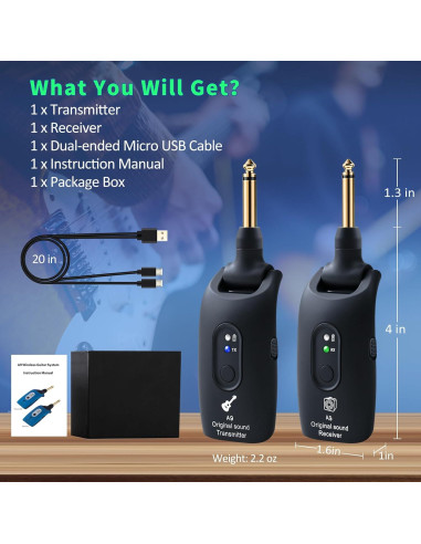 Sistema Inalámbrico de Guitarra WENTELMUSIC A9 2.4GHz Recargable