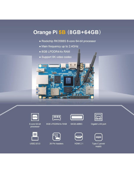 Orange Pi 5B 8GB LPDDR4 Rockchip RK3588S 64GB eMMC Orange Pi 5B 8GB LPDDR4 Rockchip RK3588S 64GB eMMC
