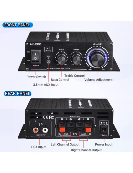 Amplificador de Potencia Facmogu AK280 200W 2.0 CH con Control de Graves Amplificador de Potencia Facmogu AK280 200W 2.0 CH con Control de Graves