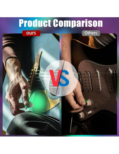 Puas de guitarra iluminadas LED medianas con estuche verde y púrpura