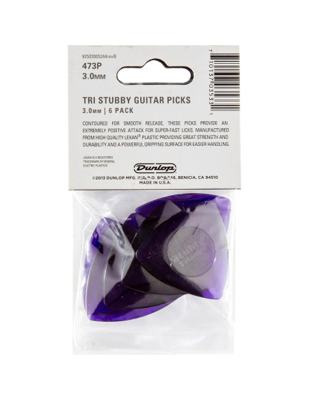 Puas de guitarra Dunlop Tri Stubby 3.0mm - Paquete de 6 Puas de guitarra Dunlop Tri Stubby 3.0mm - Paquete de 6
