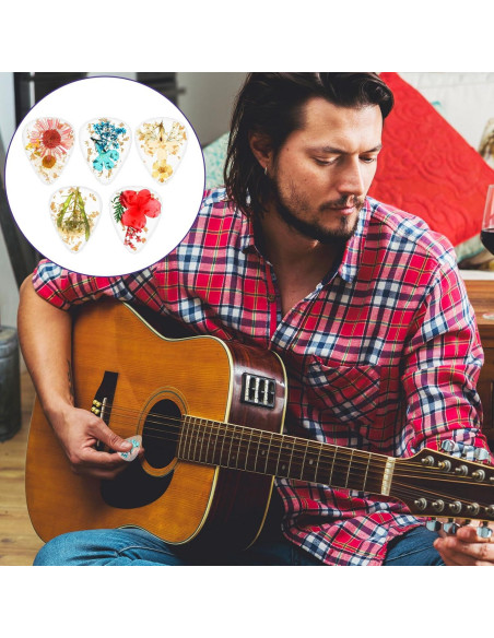 5 Púas de Guitarra Coloridas con Flores Secas - Resina 5 Púas de Guitarra Coloridas con Flores Secas - Resina