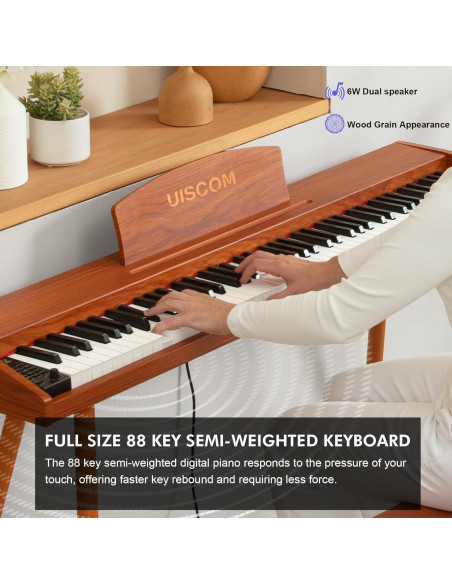 Teclado Piano Digital 88 Teclas UISCOM RS25T Marrón con Soporte Teclado Piano Digital 88 Teclas UISCOM RS25T Marrón con Soporte