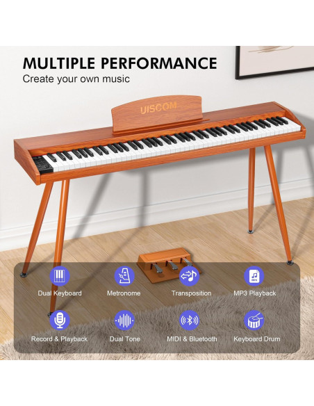 Teclado Piano Digital 88 Teclas UISCOM RS25T Marrón con Soporte Teclado Piano Digital 88 Teclas UISCOM RS25T Marrón con Soporte