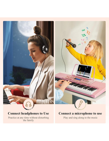 Piano Electrónico Eastar EK-620 Rosa 61 Teclas para Niños