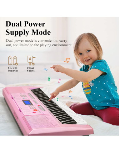 Piano Electrónico Eastar EK-620 Rosa 61 Teclas para Niños
