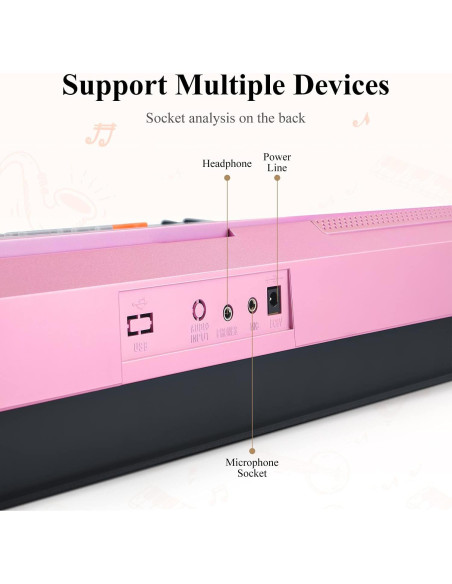 Piano Electrónico Eastar EK-620 Rosa 61 Teclas para Niños Piano Electrónico Eastar EK-620 Rosa 61 Teclas para Niños