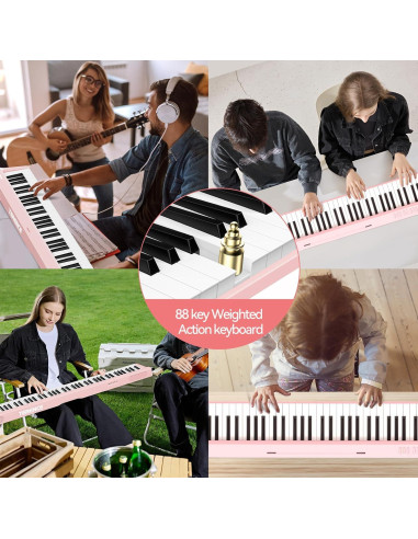 Teclado de Piano Digital Plegable TERENCE 88 Teclas Rosa