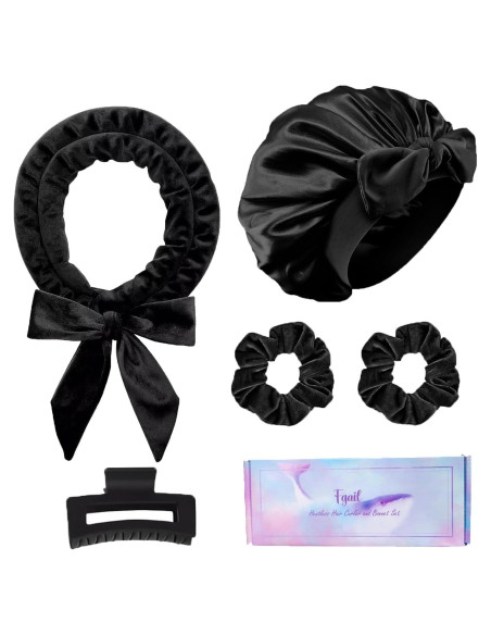Juego Rizador de Cabello Sin Calor Fgail con Bonete de Seda Negro Juego Rizador de Cabello Sin Calor Fgail con Bonete de Seda Negro