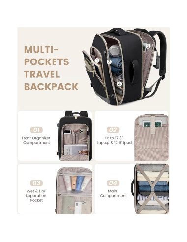 Mochila de Viaje LOVEVOOK 40L para Mujeres - Aprobada para Vuelos