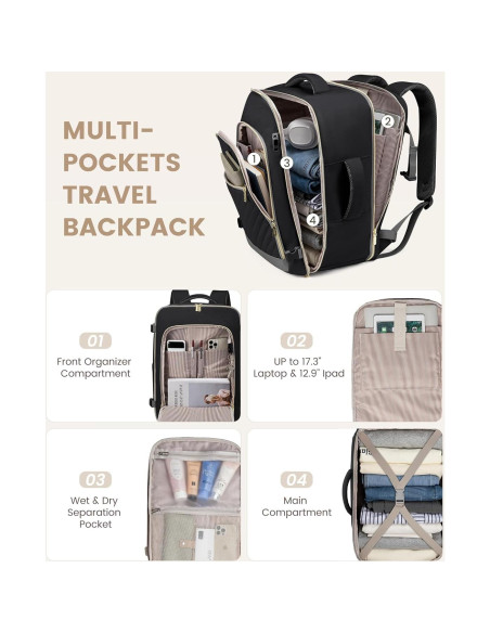 Mochila de Viaje LOVEVOOK 40L para Mujeres - Aprobada para Vuelos Mochila de Viaje LOVEVOOK 40L para Mujeres - Aprobada para Vuelos