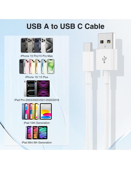 Cable Carplay USB A a USB C Thiyniya 2Pack 3FT Blanco Cable Carplay USB A a USB C Thiyniya 2Pack 3FT Blanco