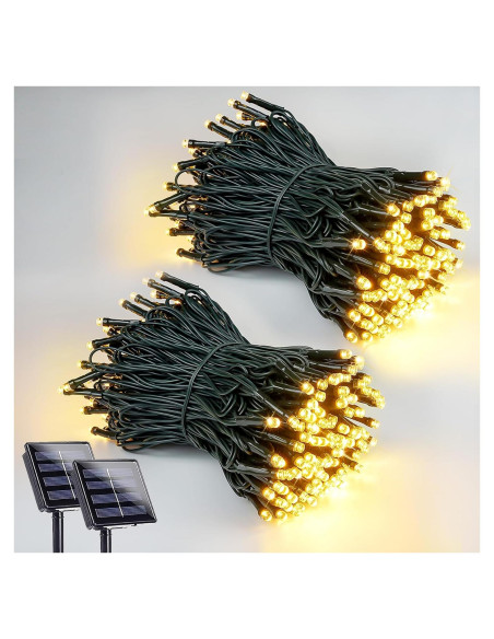 Paquete de 2 luces de cadena LED solares 100 luces blanco cálido Paquete de 2 luces de cadena LED solares 100 luces blanco cálido