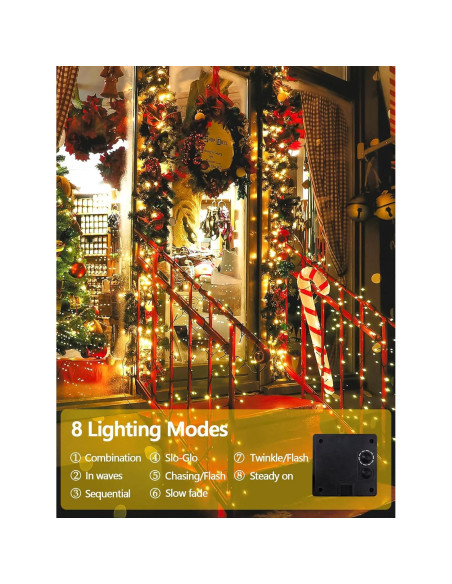 Paquete de 2 luces de cadena LED solares 100 luces blanco cálido Paquete de 2 luces de cadena LED solares 100 luces blanco cálido