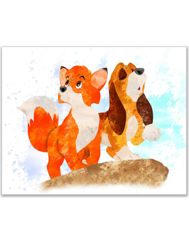 Conjunto de 3 Pósters Acuarela Zorro y el Sabueso 20x25 cm