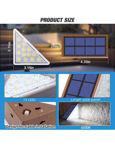 Luces de Escalera Solares NIORSUN 13 LEDs IP67 6 Paquete