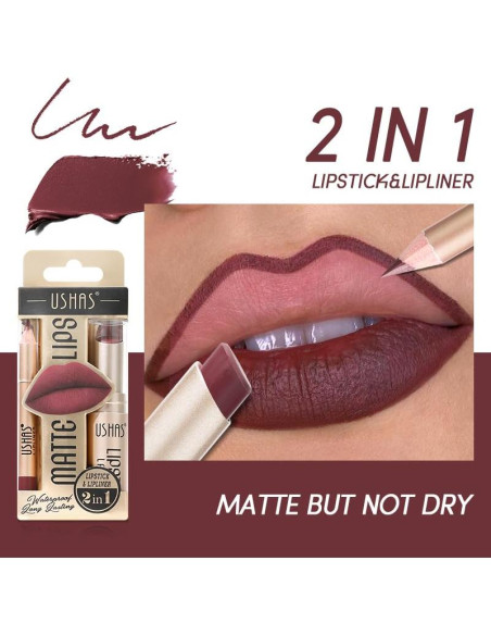 Set 2 en 1 Lápiz Labial y Delineador USHAS G1 - Mate Impermeable Set 2 en 1 Lápiz Labial y Delineador USHAS G1 - Mate Impermeable