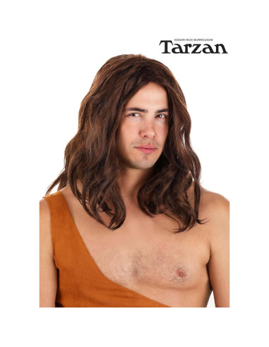 Peluca Tarzan para Adultos - Ondas hasta los Hombros - Marrón