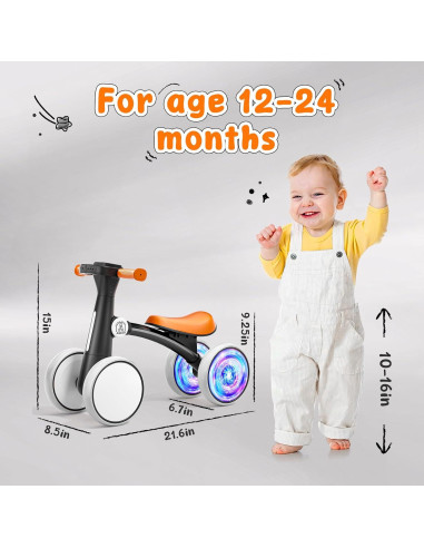 Bicicleta de Equilibrio Ridego para Bebés 1-3 Años con Música