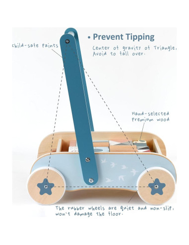 Carrito de Bebé de Madera PairPear con Bloques y Freno