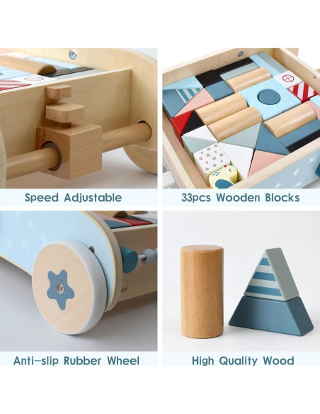 Carrito de Bebé de Madera PairPear con Bloques y Freno Carrito de Bebé de Madera PairPear con Bloques y Freno