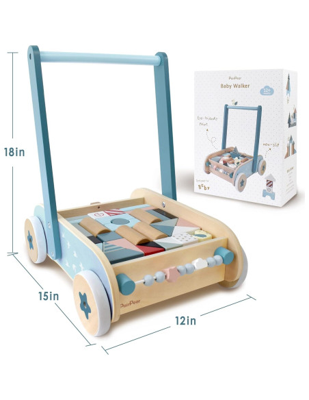 Carrito de Bebé de Madera PairPear con Bloques y Freno Carrito de Bebé de Madera PairPear con Bloques y Freno