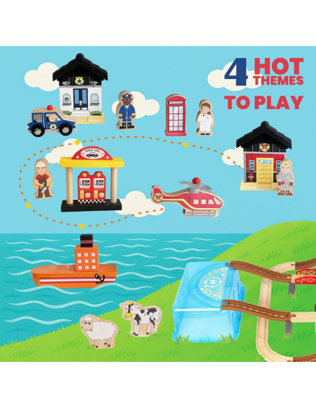 Juego de Tren de Madera 100 Piezas WoodenEdu para Niños 3-8 Años Juego de Tren de Madera 100 Piezas WoodenEdu para Niños 3-8 Años