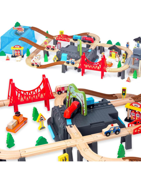 Juego de Tren de Madera 100 Piezas WoodenEdu para Niños 3-8 Años Juego de Tren de Madera 100 Piezas WoodenEdu para Niños 3-8 Años