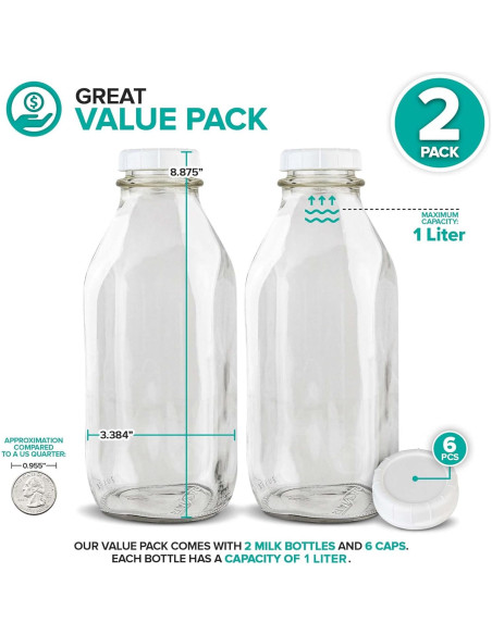 Botellas de Vidrio para Leche Stock Your Home 2 Unidades 1L Botellas de Vidrio para Leche Stock Your Home 2 Unidades 1L