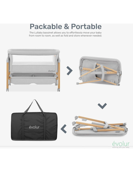 Cuna Portátil Evolur Lullaby con Ruedas y 7 Alturas Ajustables Cuna Portátil Evolur Lullaby con Ruedas y 7 Alturas Ajustables