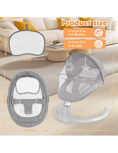 Columpio Eléctrico para Bebés Harhoers 0-12 Meses Bluetooth