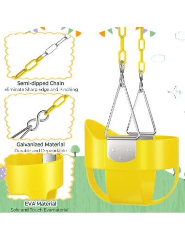 Asiento de Columpio para Niños AGPTEK Amarillo con Respaldo Alto