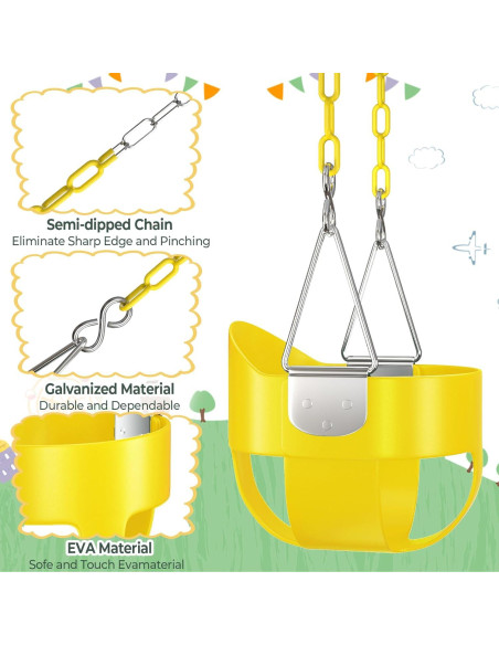 Asiento de Columpio para Niños AGPTEK Amarillo con Respaldo Alto Asiento de Columpio para Niños AGPTEK Amarillo con Respaldo Alto