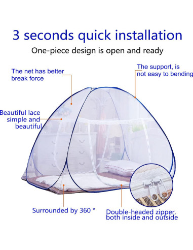 Tienda de Mosquito Pop-Up AMMER 200x180x150 cm Plegable Azul
