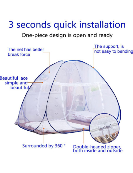 Tienda de Mosquito Pop-Up AMMER 200x180x150 cm Plegable Azul Tienda de Mosquito Pop-Up AMMER 200x180x150 cm Plegable Azul