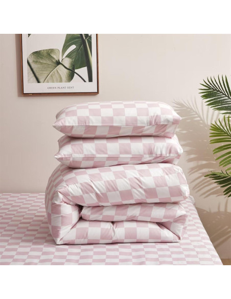 Conjunto de Edredón Cuadrado Rosa y Blanco Houseri Cal King Conjunto de Edredón Cuadrado Rosa y Blanco Houseri Cal King