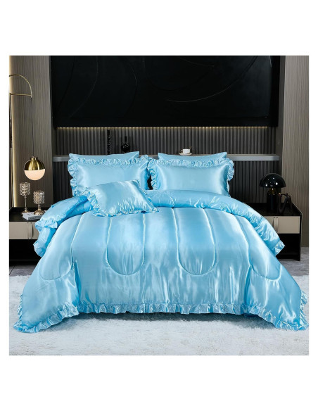 Juego de Edredón Rey Bedding_Dreamer 8 Pcs Satinado Azul Bebé Juego de Edredón Rey Bedding_Dreamer 8 Pcs Satinado Azul Bebé