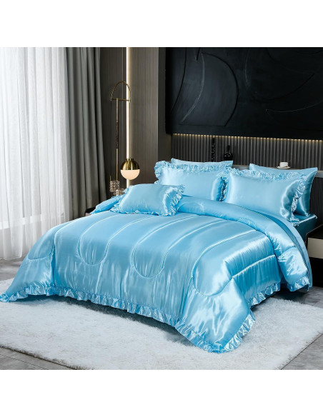 Juego de Edredón Rey Bedding_Dreamer 8 Pcs Satinado Azul Bebé Juego de Edredón Rey Bedding_Dreamer 8 Pcs Satinado Azul Bebé