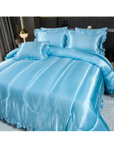 Juego de Edredón Rey Bedding_Dreamer 8 Pcs Satinado Azul Bebé