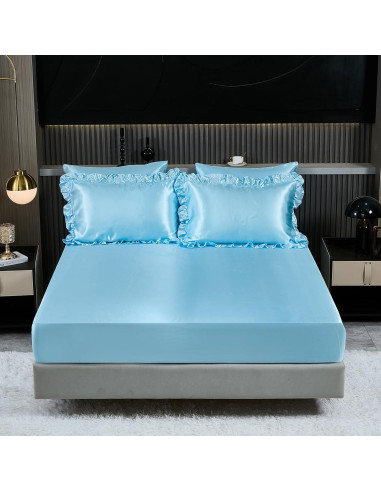 Juego de Edredón Rey Bedding_Dreamer 8 Pcs Satinado Azul Bebé