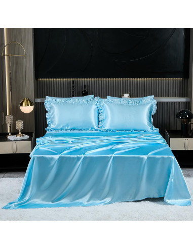 Juego de Edredón Rey Bedding_Dreamer 8 Pcs Satinado Azul Bebé