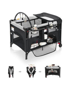 Cuna de Bebé 4 en 1 YoYiCuna Negra con Colchón Impermeable