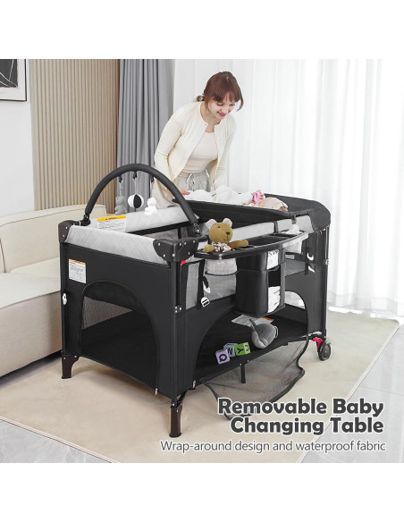 Cuna de Bebé 4 en 1 YoYiCuna Negra con Colchón Impermeable Cuna de Bebé 4 en 1 YoYiCuna Negra con Colchón Impermeable