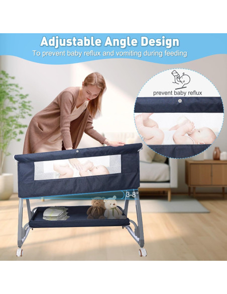 Cuna Lateral Nujett Ajustable 3 en 1 para Bebés Azul Marino Cuna Lateral Nujett Ajustable 3 en 1 para Bebés Azul Marino