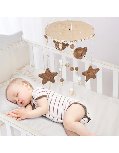 Móvil de Cuna Boho Bear GDGZT - Algodón y Madera Ecológica