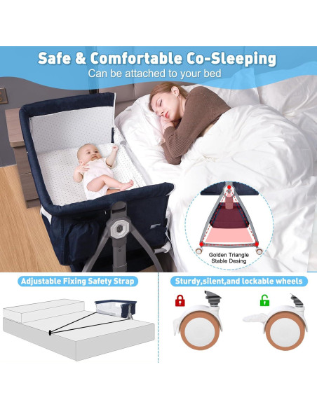 Cuna Lateral Nujett Ajustable 3 en 1 para Bebés Azul Marino Cuna Lateral Nujett Ajustable 3 en 1 para Bebés Azul Marino