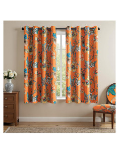 Cortinas Opacas Florales MYSKY HOME 132x160 cm 2 Paneles Naranja