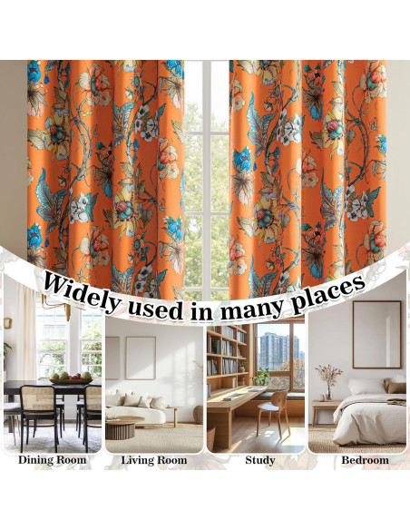 Cortinas Opacas Florales MYSKY HOME 132x160 cm 2 Paneles Naranja Cortinas Opacas Florales MYSKY HOME 132x160 cm 2 Paneles Naranja