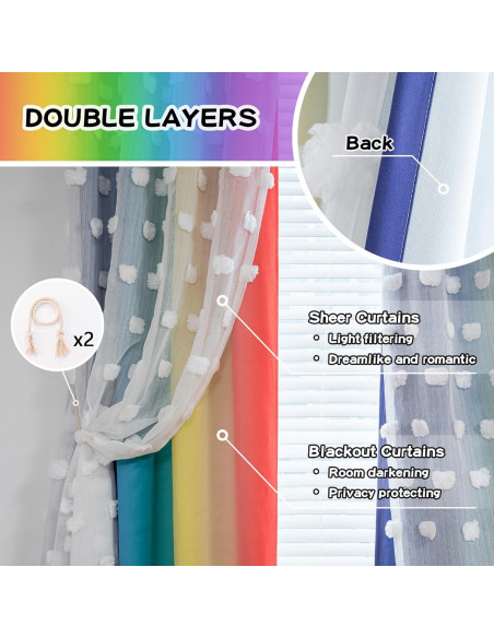 Cortinas Opacas de Pom Pom MYSKY HOME 52x63 cm Arcoíris 2 Paneles Cortinas Opacas de Pom Pom MYSKY HOME 52x63 cm Arcoíris 2 Paneles