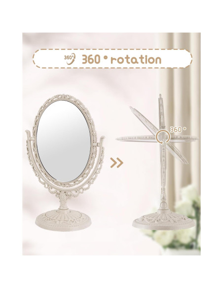 Espejo de Tocador Vintage XPXKJ Doble Cara 1X/3X Beige Espejo de Tocador Vintage XPXKJ Doble Cara 1X/3X Beige